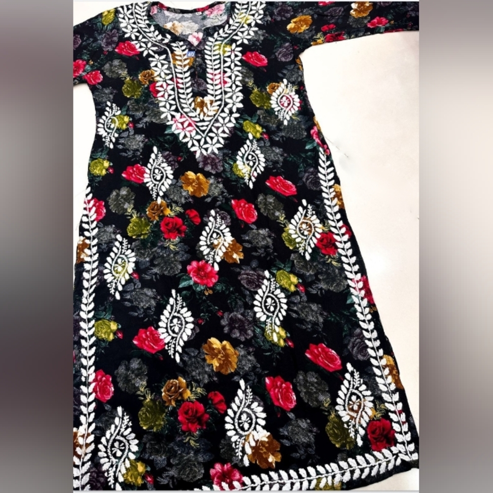 Lucknow chikankari rayon floral Black kurta